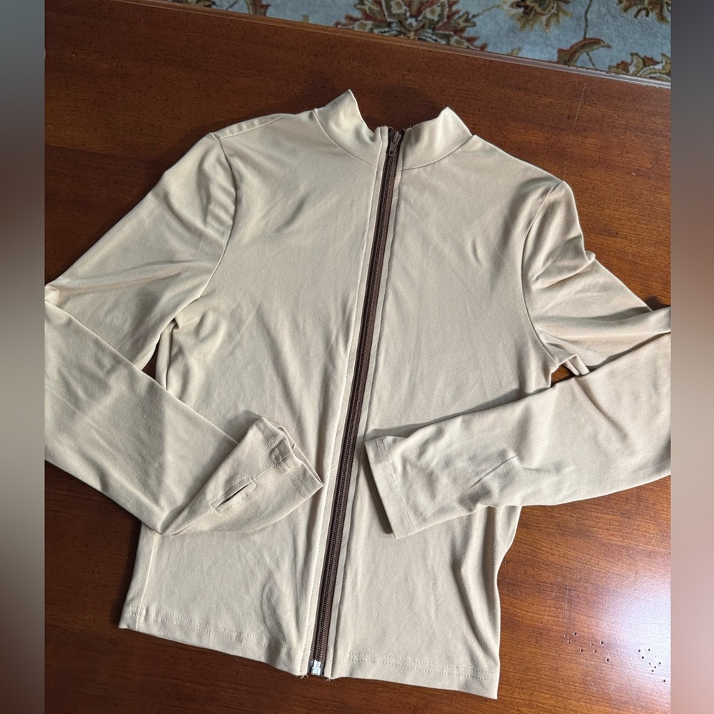 Lightweight athletic wear full zip  jacket  cropped Tan brown size xs-s